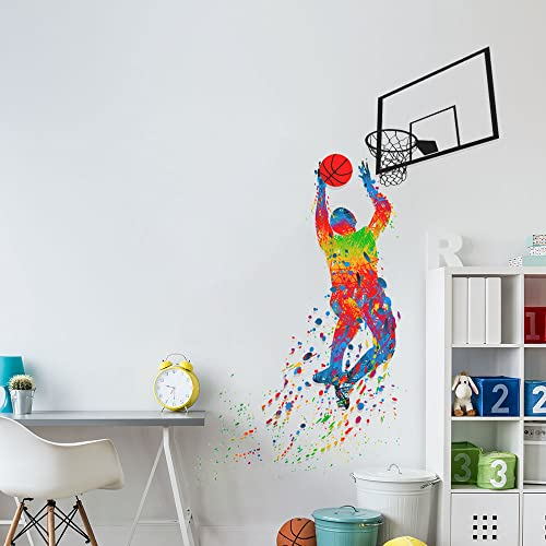 LZYMSZ Basketball-Wandaufkleber, 35,4 × 50'' Spieler Dunk Aufkleber, Inspirierender Selbstklebender Wandaufkleber für Jungen, Kinderzimmer, Spielzimmer