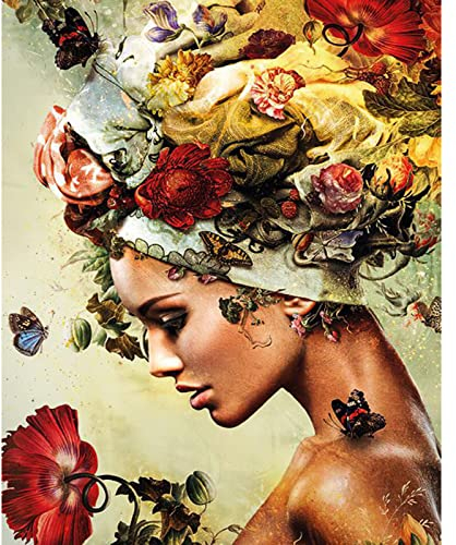 Tucocoo Afrikanische Amerikanische Frau Malen nach Zahlen für Erwachsene, DIY Ölgemälde-Sets auf Leinwand mit Pinseln Acryl-Pigment Blumen-Schmetterling-Bild, Kunsthandwerk Heimdekoration(rahmenlos)