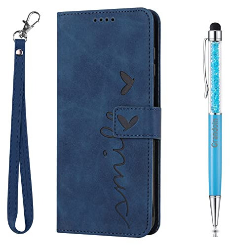 Grandoin Kompatibel mit Samsung Galaxy S10 Hülle, Handyhülle Samsung S10, PU Leder Flip Klappbare Stoßfeste Magnetische [Standfunktion] [Kartenfächern] Schutzhülle für Samsung S10 Tasche (Blau)