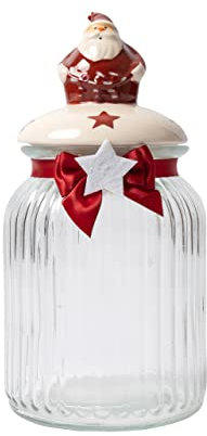 Christmas Cookie Jar Glass with Ceramic Novelty Lid for Christmas Sweets Chocolates Candies Biscuits Nuts Containers Kitchen Decor (Santa Claus)