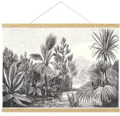 MUELOSY Vintage Dschungel Wandkunst: großer Leinwanddruck mit einfarbigem Palmen-Design, Holzrahmen und fertig zum Aufhängen, perfekte Wanddekoration für Wohnzimmer, Schlafzimmer, Büro und mehr