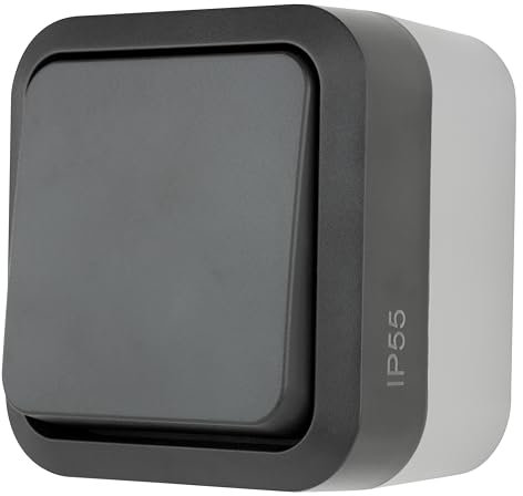 REV - AquaStorm, Kreuzschalter, Lichtschalter Feuchtraum IP55, einpolig, Aufputz, 230V, 10A, anthrazit