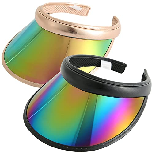 2 Stück Visiere, Damen-Sonnenhut, farbige Sportmütze, zum Anklippen (2 Stück, Schwarz / Gold), 2 Stück, Gold, Schwarz, 6 3/4/7 1/4