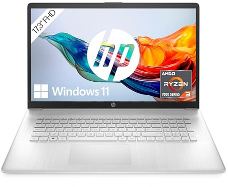 HP Laptop mit 17,3 Zoll (43,9 cm) FHD IPS Display, AMD Ryzen 3 7320U, 8 GB RAM, 256 GB SSD, AMD Radeon-Grafik, Windows 11 Home, QWERTZ Tastatur, HP Fast Charge, Silber