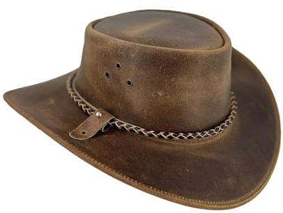 Lederhut Cowboyhut Australien Style Westernhut Herren Damen- Outdoor Hut aus Leder mit Kinnriemen ca. 7cm bis 7,5cm breite Krempe - Verschiedene Variationen