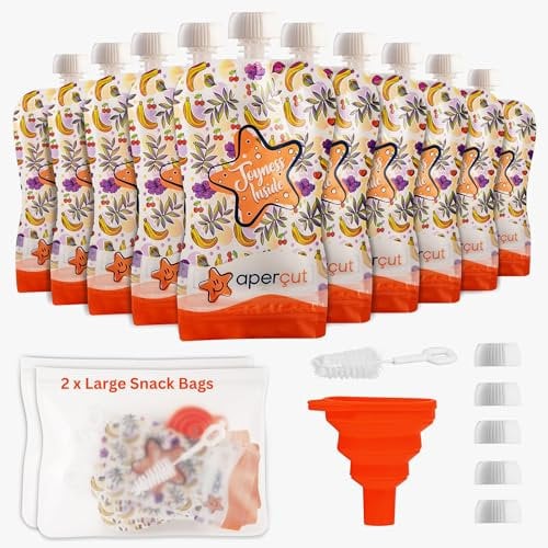 aperçut 10 Gourde Compote Reutilisable 150ml Kit pour Bébé/Enfant - Double Fermeture Hermétique Gourde Reutilisable - Convient pour la Purée/Yaourt