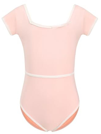 AOQUNFS Gymnastikanzug Mädchen Kurzarm Kinder Ballett Body Turnen Mädchen, BT03-Rosa, 8-9Jahre