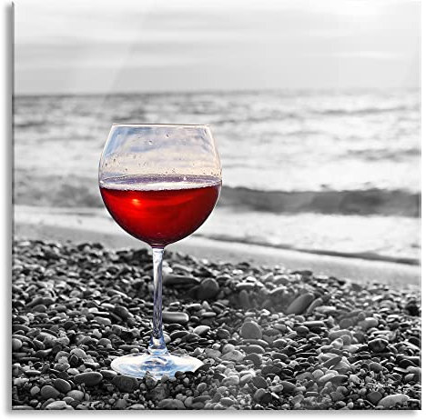 Pixxprint Glasbild, Wandbild auf Echtglas, Weinglas am Strand, 40x40 cm, inkl. Aufhängung und Abstandshalter