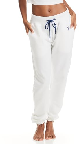 U.S. Polo Assn. Damen-Sweathose mit Taschen, French Terry-Loungehose, Weiß – mit Taschen, X-Large