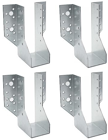 DOJA Barcelona Beam Brackets | Pack of 4 | Joist Hangers Type A | 48 x 136 x 75 mm | Zinc | Beam Connector with Wings | for Wooden Post Holders, Wooden Beams for Pergolas