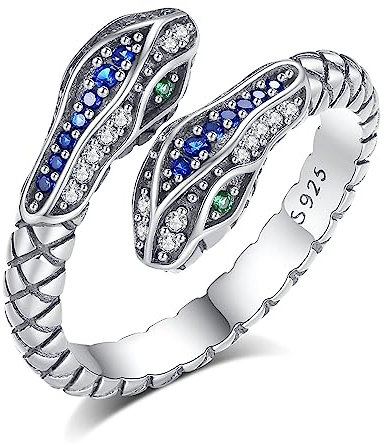 INFUSEU Damen Eidechse Schlangenring, Mystischer Schlangen Schmuck 925 Silber Verstellbar Modell 7–8 Ring Vintage Daumenring Geschenk für Männer Frauen