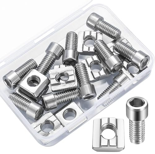 Nutensteine M8, 10 Stk Serie 3030 M8 Nutsteine Set, Nutsteine Gleitmuttern T-Nuts Typ B, Edelstahl T Nutenstein mit Innensechskantschraube für Aluprofil Extrusionsschlitz Standard 30 Serie - M8