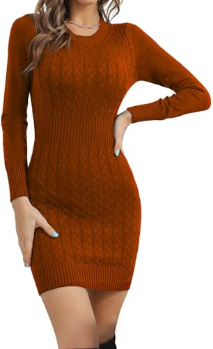 Gyabnw Knitted Bodycon Dresses for Women UK Winter Jumper Dress Party Wear Crew Neck Tunic Sweater Formal Casual Work Office