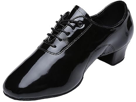 ZHENSI Scarpe da Ballo Latino da Uomo Suola Divisa Interna Scarpe da Ballo Moderne da Sala Pelle Verniciata Tacco Basso Traspirante,Nero,41 EU