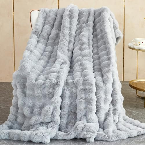 SHANNA Kuscheldecke Kaninchen Plüsch Decke Super Soft Wohndecke Dick 1000 G/M² Flanell Couchdecke Warme Überwurfdecke Sofadecke Vielseitig Blanket Für Bett Sofa Schlafzimmer Büro Hellgrau, 160 x200cm