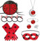 Kostüm Rot Zubehör Set Mädchen,Halskette+Armband+Ohrstecker+Maske+Tasche+Handschuhe+Haarbänder,Rollenspiel Set,für Halloween Karneval,Glücksgeschenk Mädchen Kinder