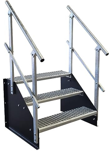 3 Stufen Standtreppe Stahltreppe freistehend Breite 120cm Höhe 63cm schwarz beidseitiges Geländer