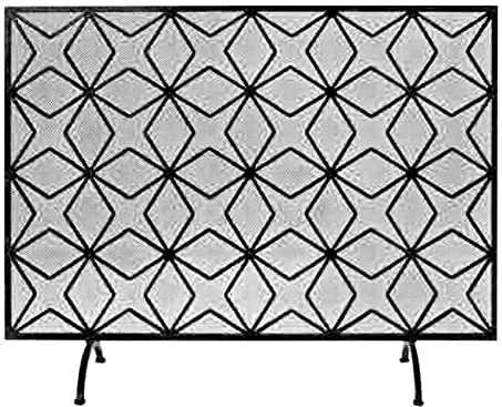 Feuerschutz, Verbrühungsschutz, Funkenschutz, einzelnes Flachpaneel, 98 x 75 cm Feuerflammenschutz mit Halterungen, Maschendrahtzaun für Portico-Kamine/Grills, Schwarz (Farbe: Schwarz) Comfortable