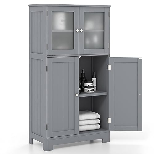 KOMFOTTEU Badezimmerschrank mit 2 Türschränken, Mehrzweckschrank mit verstellbarem Regal, Badschrank Seitenschrank für Wohnzimmer, Schlafzimmer, Küche, 60 x 30 x 109 cm (Grau)