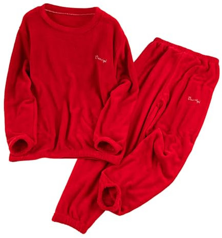 Gefomuofe Pigiama da uomo lungo inverno caldo pile morbido pigiama in cotone invernale caldo a maniche lunghe set pigiama morbido pile loungewear set biancheria da notte con cintura, Colore: rosso, L
