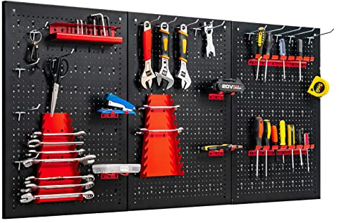 COSTWAY Pannello Forato Portautensili Parete per Attrezzi, Kit per Conservazione degli Attrezzi con 3 Pannelli Forati 25 Accessori, Ideale per Officina e Garage,120 x 60 x 2,5 cm
