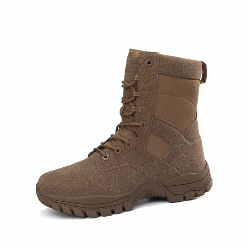 Leichte Militär-Arbeitsstiefel, langlebige, atmungsaktive Militär-Kampf-Wüstenstiefel mit seitlichem Reißverschluss, wasserdichte Kampfstiefel, zum Wandern, Outdoor-Jagdstiefel ( Color : Brown , Size