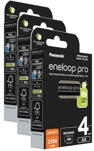 Eneloop Pro Lot de 3 x 4 Piles Rechargeables Mignon 2500mAh AA Ni-MH 1,2V