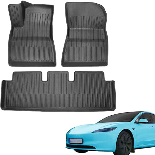 TLECTRIC Allwetter Fußmatten Set für Tesla Model 3 Highland 2024 + 2025 + 2026 Innenraum Automatten Wasserdicht Robust Hoher Rand (3 teilig für Sitze Vorne u. Hinten)