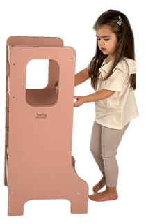 Lernturm extra sicher | Küchenhelfer rosa | Montessori Rosa Lernturm für Kinder | Verstellbare Plattform | Küchenhelfer aus Holz | Kitchen Helper pink | Montessori Lernturm
