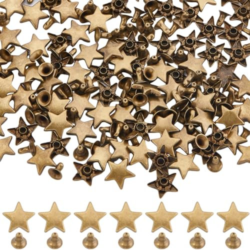 GORGECRAFT 120 Juegos de Remaches de Estrella de Bronce Remaches de Cuero de Metal de 12 mm Tachuelas Y Púas Forma de Pentagrama Plano Clavos Punk Decorativos para Ropa Bolsos Cinturones Zapatos