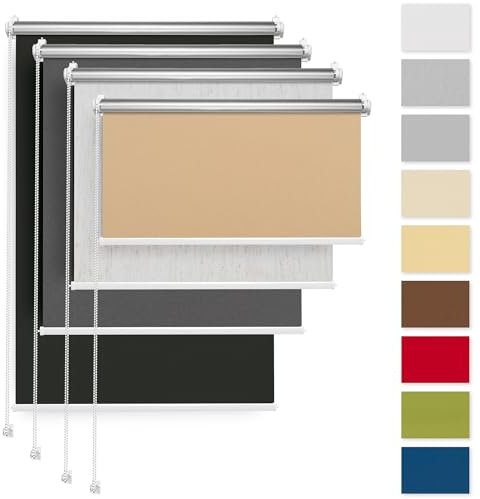 Rettika Verdunkelungsrollo ohne Bohren, für Fenster, Breite 125 cm, Höhe 120 cm, Sand Farbe, Klemmfix Montage, Jalousien Fenster, Fenster rollos für innen, Klemmrollo