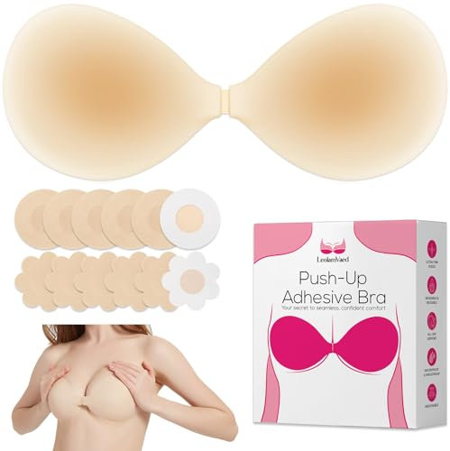 LEOLAMVAED Upgraded Reggiseno Invisibile Schiena Nuda, Ultra-Thin Reggiseno Schiena Scoperta per Abito Senza Schiena, Reggiseno Adesivo Push Up con 12 Copricapezzoli