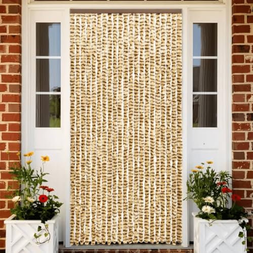 LAPOOH Fly Curtain Beige and Brown 100x230 cm Chenille,Fly Curtain,Fly Screen Door,Insect Protection Door-377390