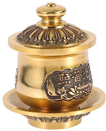 Amosfun tasse d'eau bénite tasse d'eau bouddhiste de fleurs de lotus en bol Style rétro Décoration temple verres à coupe d'offrande d' bénite coupe d'autel en cuivre