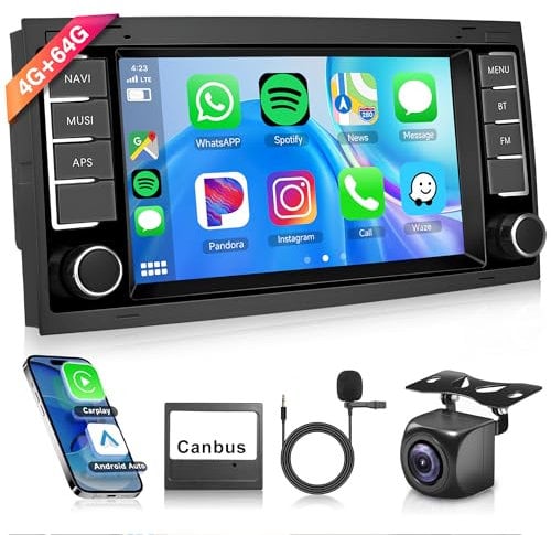 8 Core 4G+64G Wireless Carplay Android 13 Radio de Coche para VW Touareg 2004-2011 VW Transporter T5 Multivan 2004-2009 7 Pulgadas Radio Android Auto Navi GPS WiFi Bluetooth FM/RDS/SWC Cámara Trasera