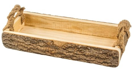 Holztablett mit Rinde Dekotablett 41 cm Deko-Tablett Tischdekoration rustikal Dekoschale rechteckig mit Rand Serviertablett, Holtteller, Kerzenteller