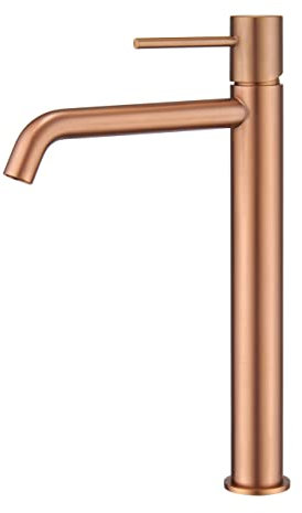 GALYON IMEX Grifo Monomando de Lavabo Alto, Serie Monza BDM039-3, Cartucho Cerámico Ø26 mm, Flexos 3/8 (oro rosa cepillado)