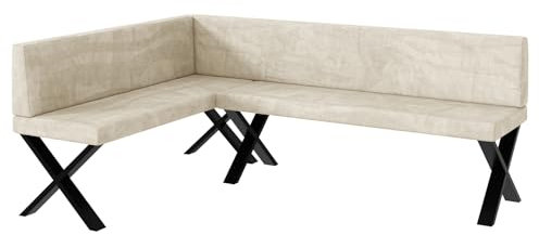 MEBLINI Eckbank für Esszimmer - Küchenbank - Essecke - Sitzecke Küche - Toni - X-Beine 142x196x87cm Links - Creme Samt