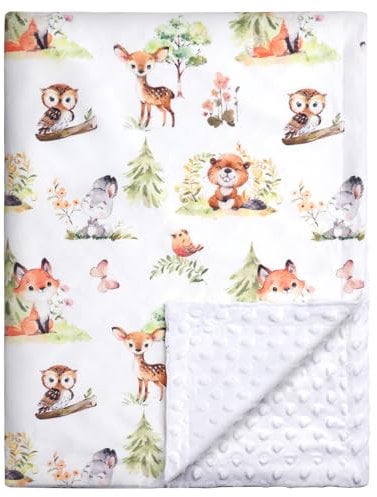 HOTUT Coperta in Cotone per Neonati, Morbida Coperta per Gattonare per Bambini, 75 x 100 cm, Coperta per Neonato a Pois, Baby Copertina per Carrozzina per Bambino (Scoiattolo)