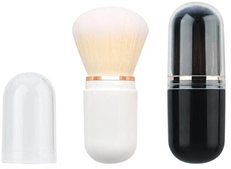 2 Stück Einziehbarer Make up Pinsel, Reise Foundation Pinsel, Tragbar Mini Puderpinsel, Gesichts-Rougepinsel mit Abdeckung für Flüssige Foundation Puderkosmetik Creme, Schwarz & Weiß