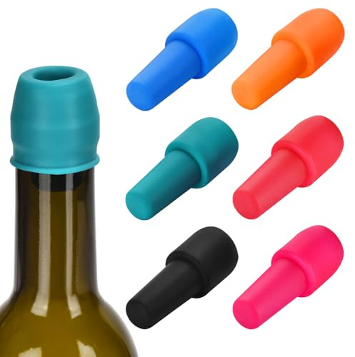 6 Pack Silicone Wine Stopper, Wine Stoppers for Wine Bottles, Wine Seal Stopper Can Be Reused to Keep Wine Fresh, by Brusoon (Multicolor)