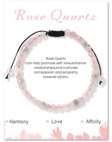 XSDSLS Bracelet Femme de Pierre Naturelle,4MM Bracelets de perles pour femmes et filles Réglable Bracelet Pierres Précieuses Bracelet Yoga (Quartz rose)