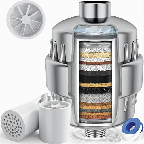 Spalivivre Filtre de Douche à 36 Étapes, Filtre Douche Anti Calcaire, Adoucisseur D'eau Douche avec 2 Cartouches 1 Teflon Ruban Adhésif,Pour Éliminer Le Chlore Et Le Fluorure
