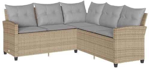 vidaXL L-förmiges Couchsofa mit Kissen Beige Polyrattan, Sofa, Gartensofa, Gartensitzgelegenheiten, Couch, Outdoor-Sofa, Sitzgelegenheiten im Freien