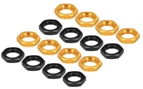 QUARKZMAN Aluminium 17mm RC Radmutter Gewinde M12x1,0mm Sechskant Radmuttern RC Radmutter für 1/8 RC Modellauto Lkw Geländewagen Aufgerüstete Teile Packung mit 16 (Gold & Schwarz)