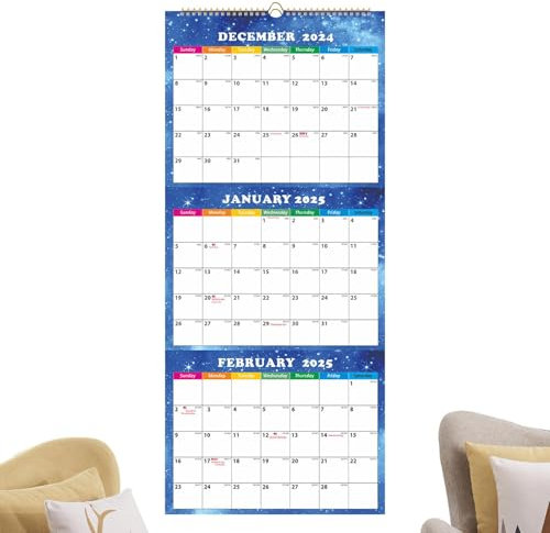 2025 Wandkalender 3 Monate, dreimonatiger Ansichtskalender 2025 3 Monate