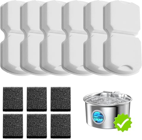UMOCUOY Katzenbrunnen für Katzen 12 Filters: Katzen Trinkbrunnen Filter - 6 Kohlefilter Trinkbrunnen + 6 Schaumstofffilter - Multieffiziente Filterung - Erfüllt 4-6 Monate Ersatzbedarf