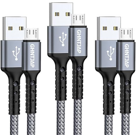 GHNTJAP Micro USB Kabel,[3Stück 1M],Micro USB Ladekabel,Nylon Ladekabel für Android Phones kompatibel mit Galaxy S7 S6 S5 Huawei P Smart Nokia Kindle PS4 Controller usw. - Grau