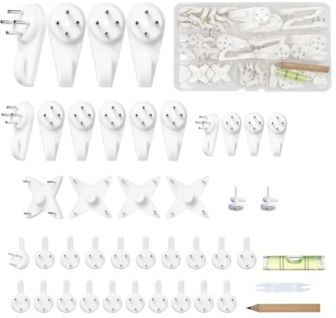 YiYFiT Keine Spur Bild Hängehaken für Gips & Trockenwände, 43pcs Schadenfreie Rahmen Befestigungssatz Easy Fit Verschiedene Größen Beton Wandhaken für Kunst Malerei Anzeige, Spiegel, Uhr