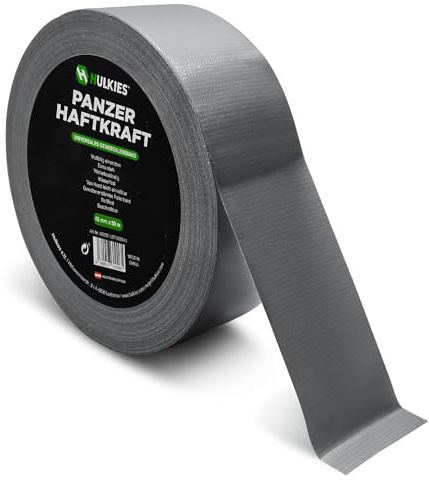 Hulkies Panzer Haftkraft Gewebeklebeband 48 mm x 50 m Extra stark, wetterfest, zum Abdichten, handabreißbar, universell einsetzbar – Duct Tape für Reparatur, Bau, Haushalt, Outdoor (Silber/1 Rolle)